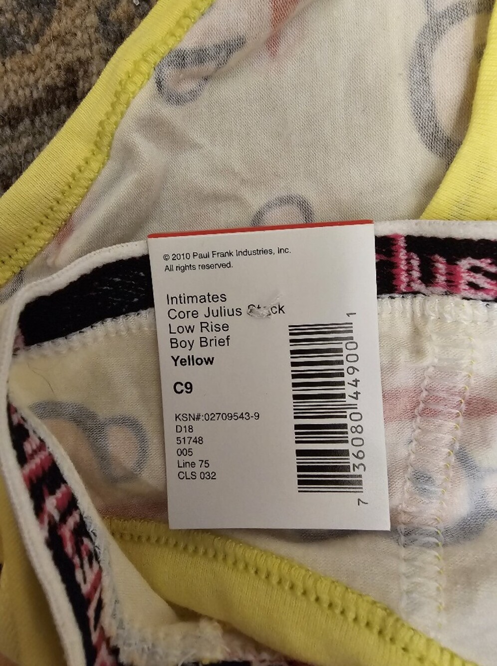 Vintage 2010 Paul Frank Yellow Julius Monkey Juniors Low Rise "Boy Briefs" 5 NWT - Picture 3 of 7
